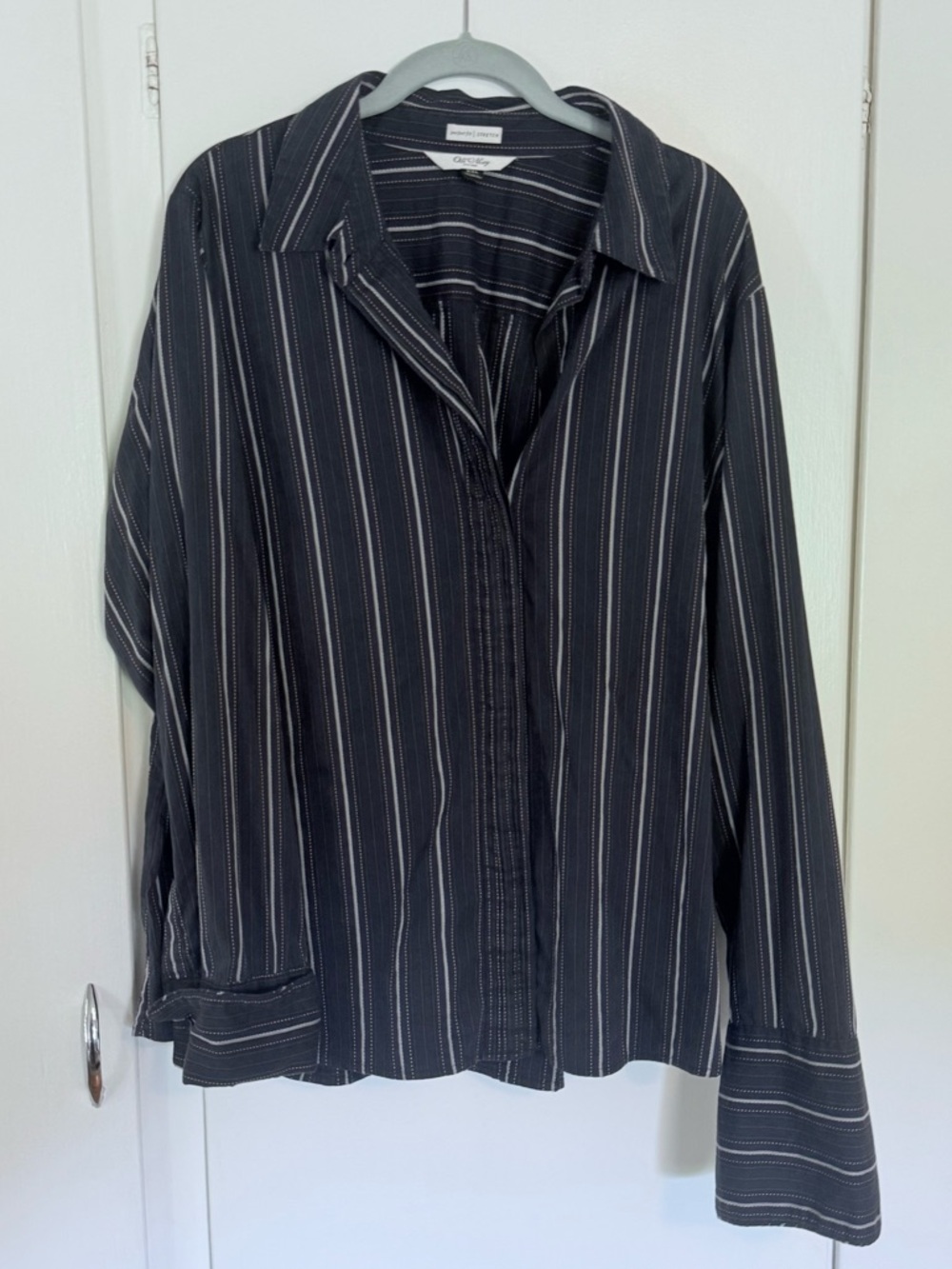 Old Navy Black Button-Down Shirt with White Pinstripes